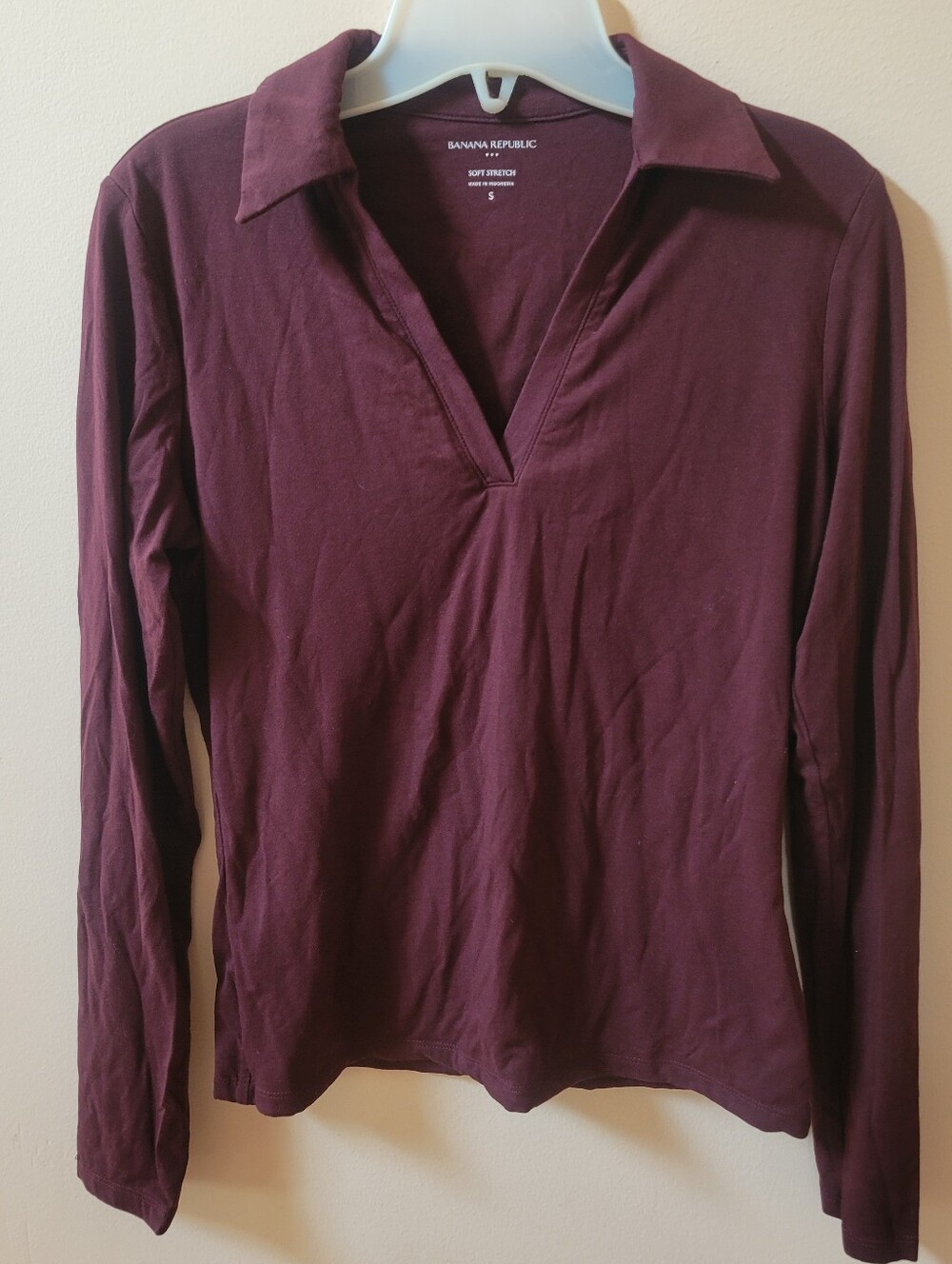 Banana Republic Maroon Collared V Neck Top